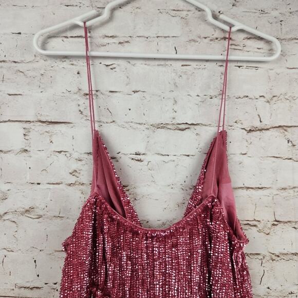 Retrofete Jill Sequin Mini Dress in Pastel Pink Size XL NWT Spaghetti Straps - Picture 7 of 13